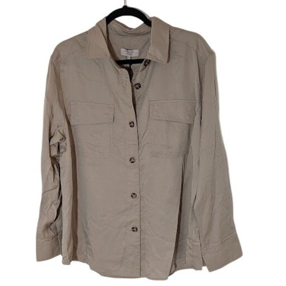 Women's MARTHA by Martha Stewart Relaxed Utility‎ Shirt Taupe 100% Tencel  L NEW